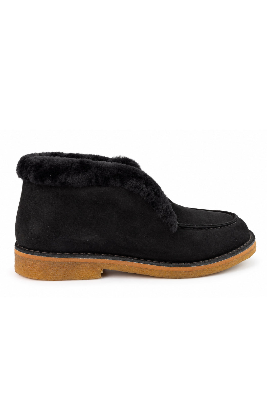Wavelys GAYA Mocassins en cuir suédé véritable avec doublure en fourrure véritable, semelle en caoutchouc antidérapante, confortables et chauds. - Noir