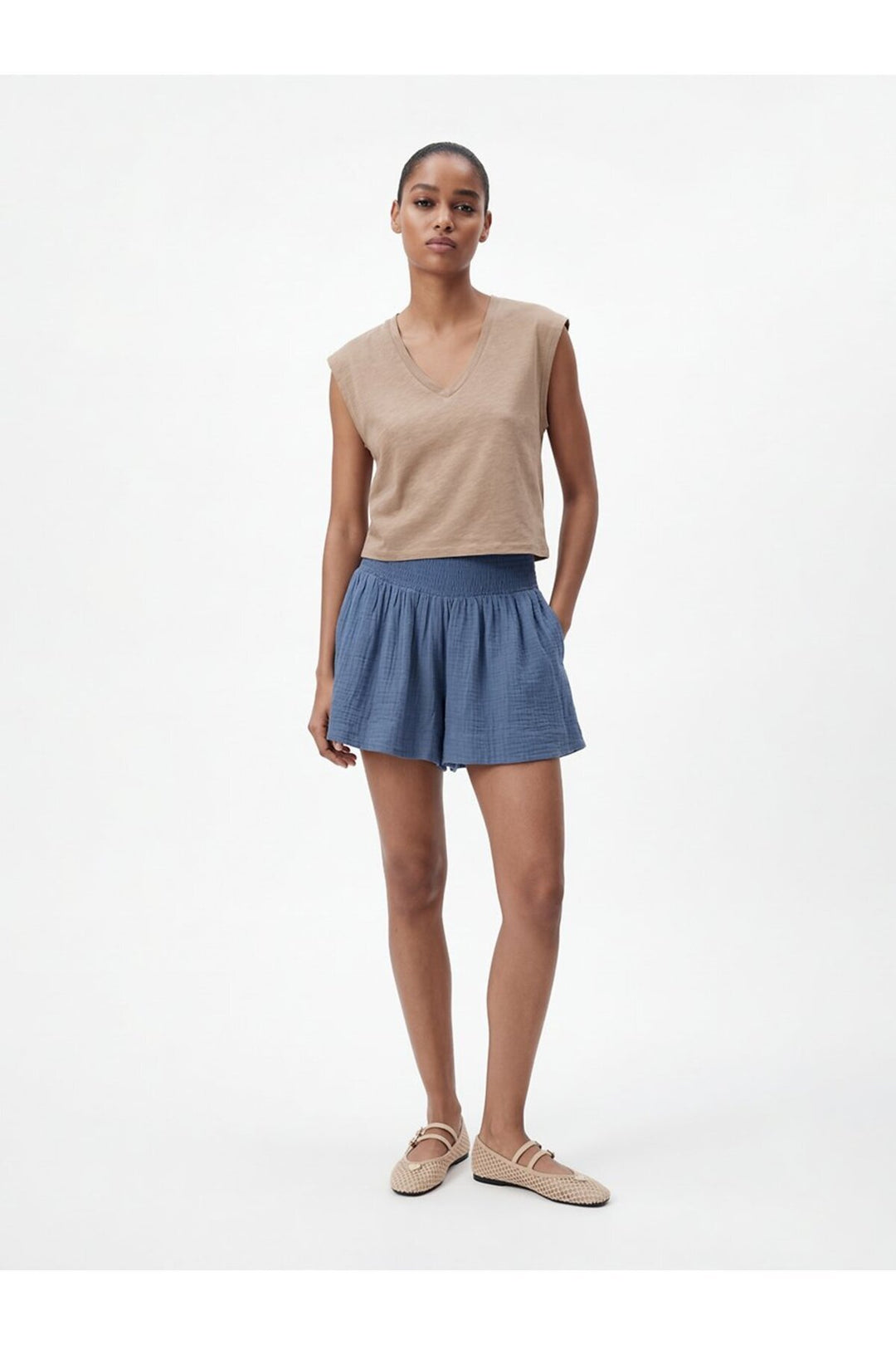 LTB T-shirt Marron Sans Manches Col V Relaxed - Marron