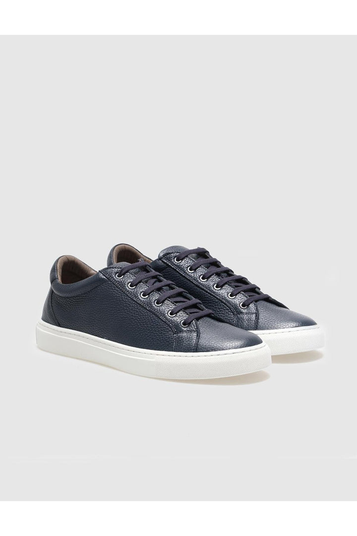 Cabani Shoes Baskets pour hommes en cuir véritable bleu marine à lacets - Bleu marine