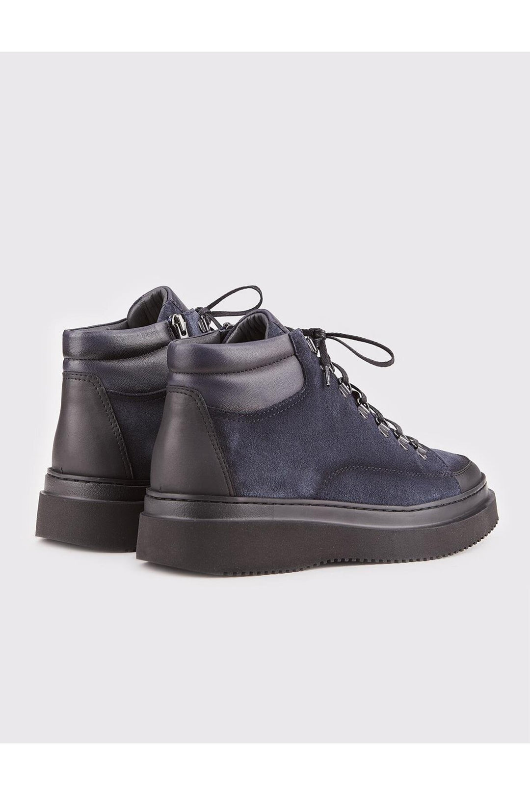 Cabani Shoes Bottines décontractées pour hommes en cuir véritable bleu marine à lacets et fermeture éclair. - Noir