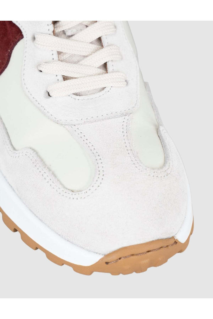 Cabani Shoes Baskets femme en cuir véritable blanc avec détails bordeaux - Blanc