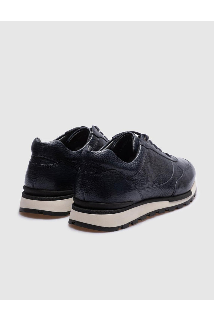 Cabani Shoes Chaussures de sport pour hommes en cuir véritable bleu marine à lacets - Bleu marine
