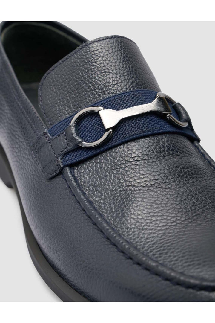 Cabani Shoes Mocassins pour hommes en cuir véritable bleu marine avec boucle. - Bleu marine
