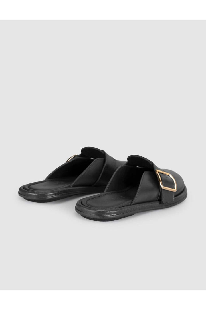 Cabani Shoes Sandales en cuir véritable noires à boucle pour femmes - Multicolore