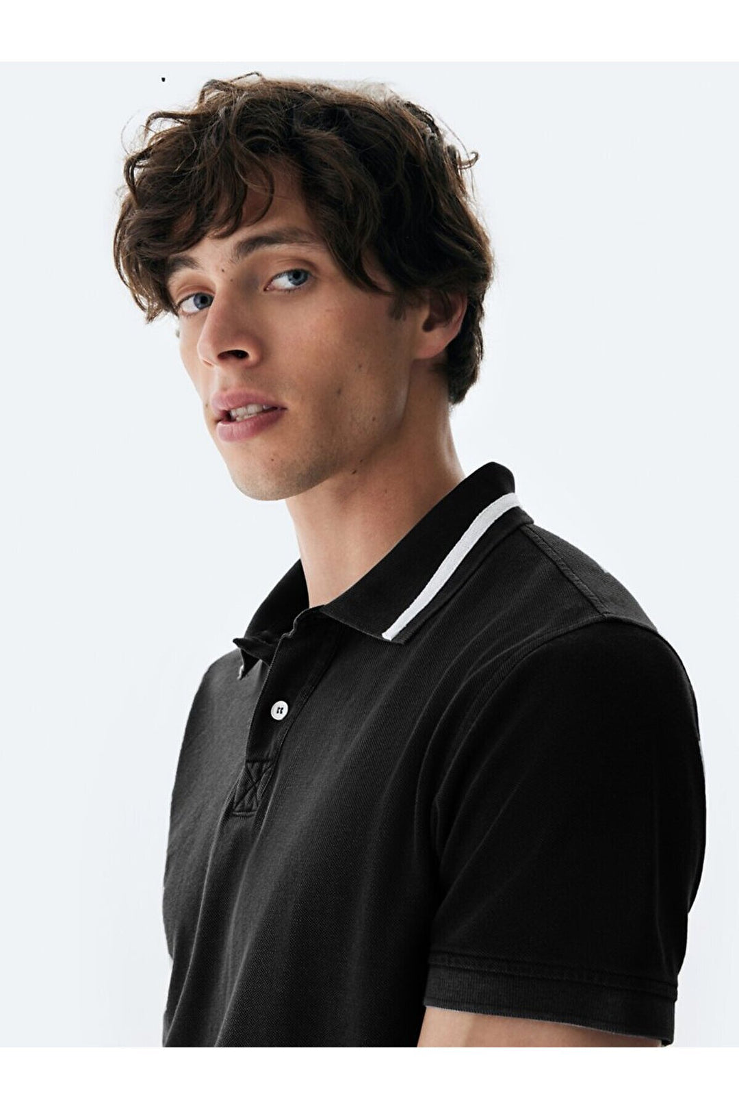 LTB T-shirt noir à col polo effet pâle
