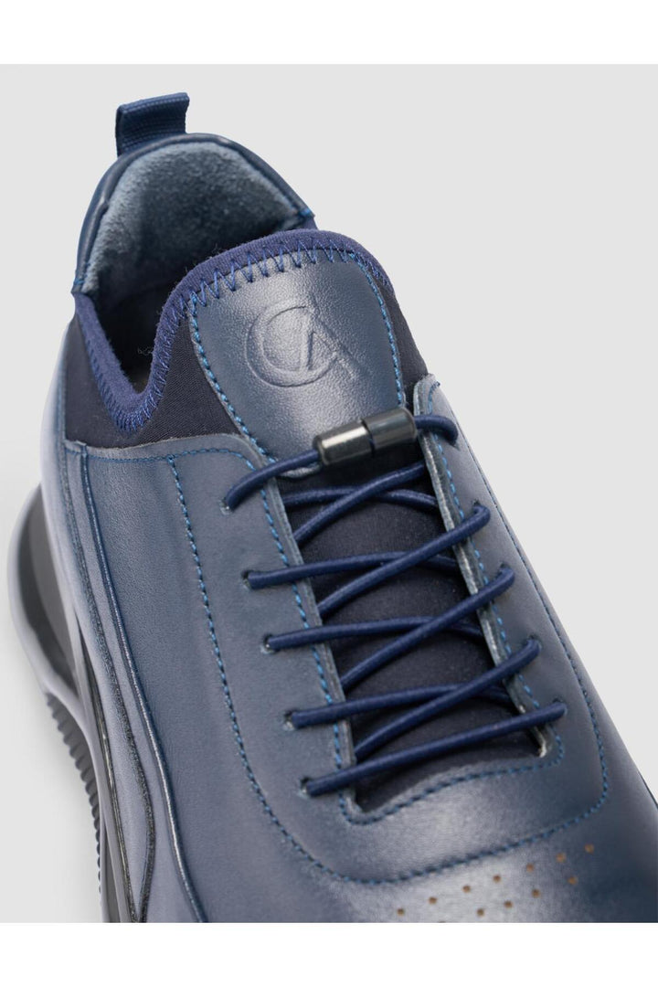 Cabani Shoes Chaussures de ville pour hommes en cuir véritable 100% bleu marine à lacets - Bleu marine