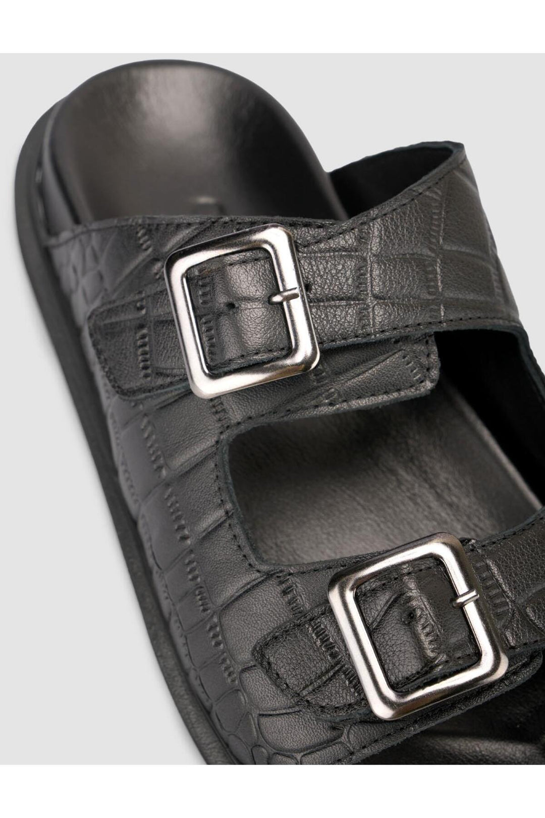 Cabani Shoes %100 Cuir Véritable Sandale Homme Noir Motif Croco - Multicolore