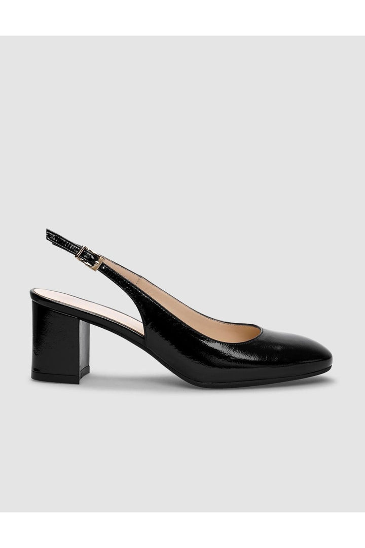 Cabani Shoes Chaussures à talons ouvertes pour femmes en cuir véritable noir verni - Noir