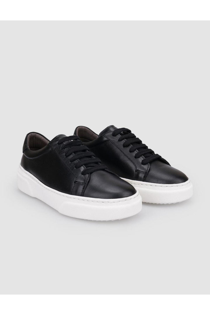 Cabani Shoes Chaussures de sport pour femmes en cuir véritable noir à lacets 100% - Noir