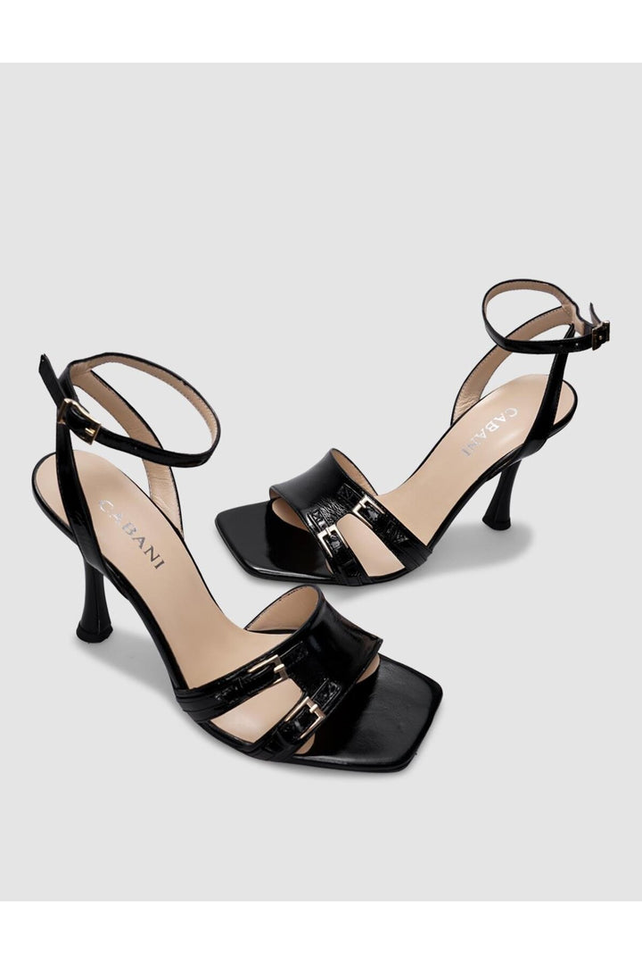 Cabani Shoes Chaussures à talons pour femmes en cuir véritable noir verni avec boucle à 100%. - Multicolore