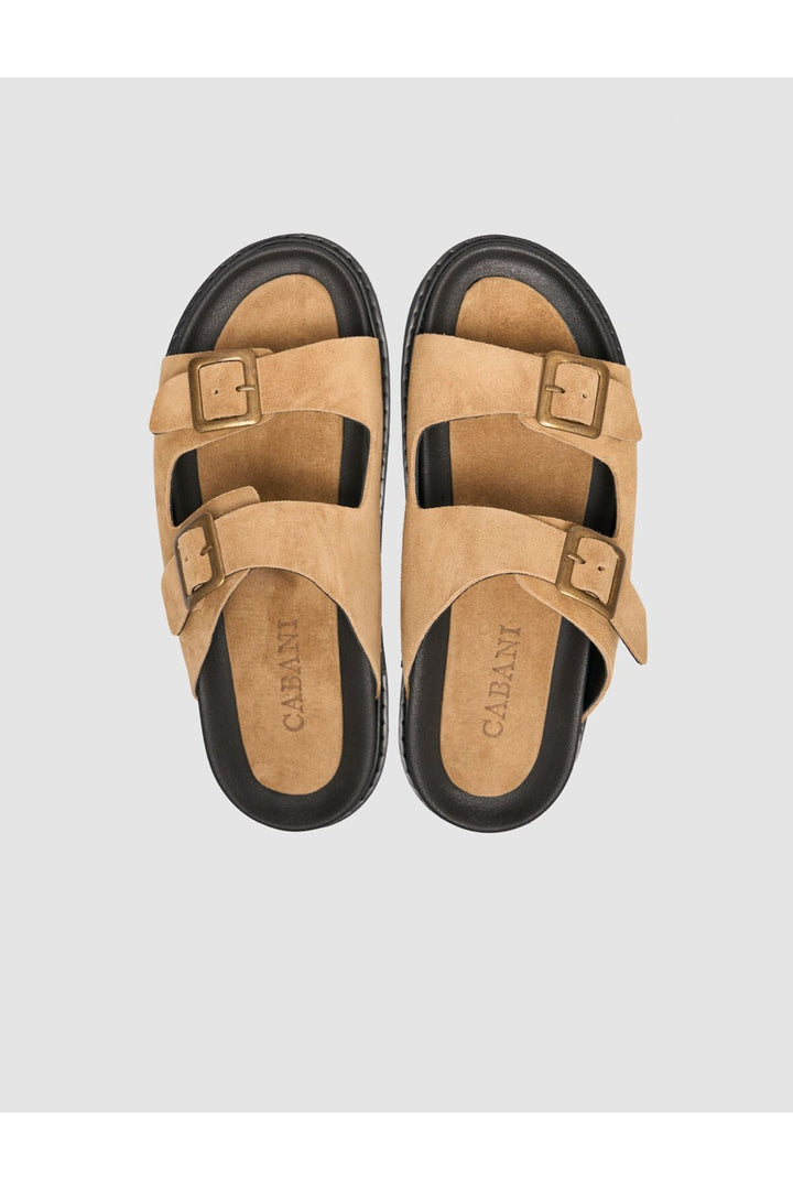 Cabani Shoes Sandales pour hommes en suède vison avec ceinture en cuir véritable - Vison