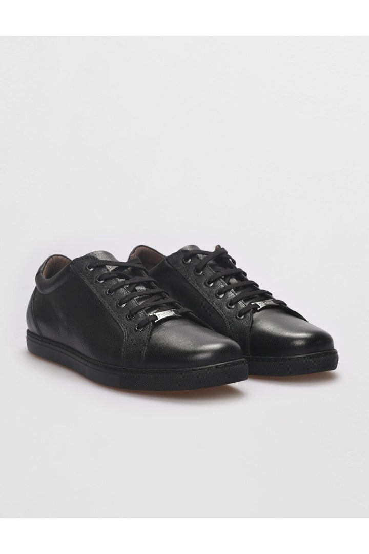 Cabani Shoes Chaussures de sport pour hommes en cuir véritable noires à lacets - Noir