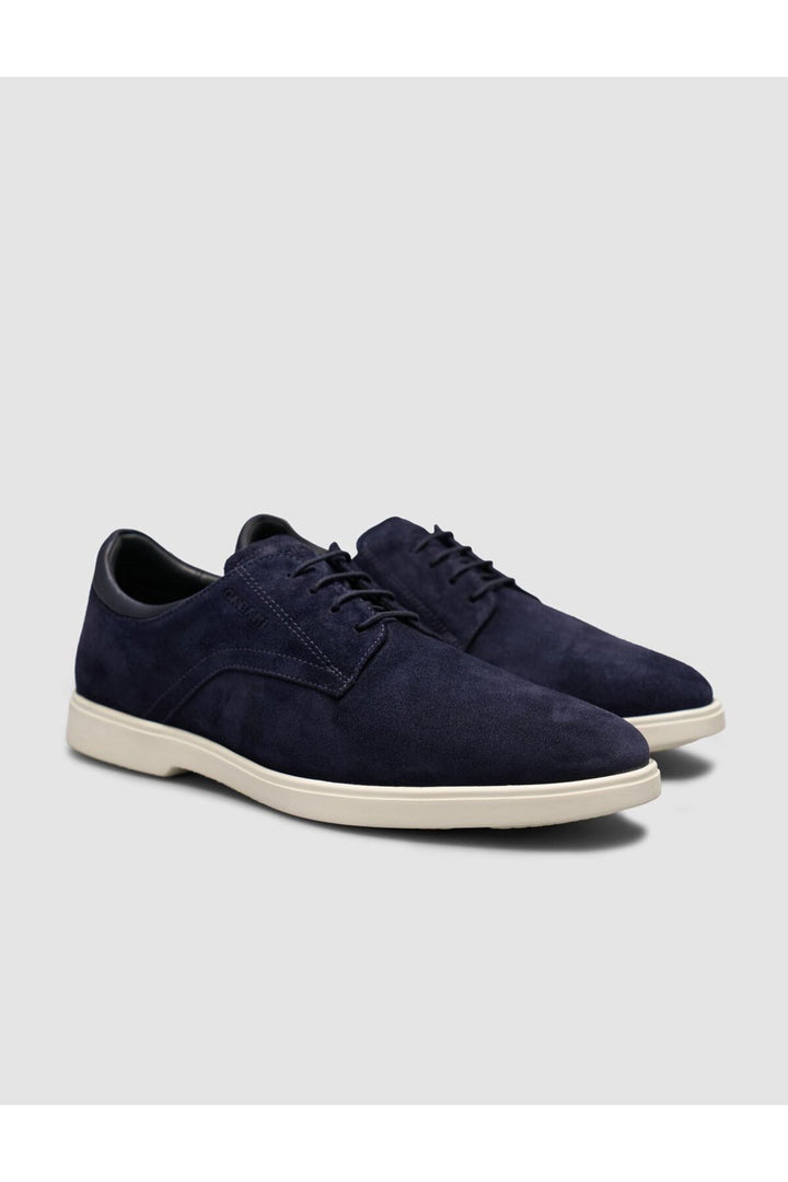 Cabani Shoes Bleu marine Suédé Texture Cuir Véritable de Veau Chaussures à Lacets pour Homme - Bleu marine