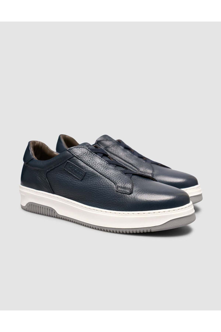 Cabani Shoes Chaussures de sport pour hommes en cuir véritable bleu marine à lacets. - Bleu marine