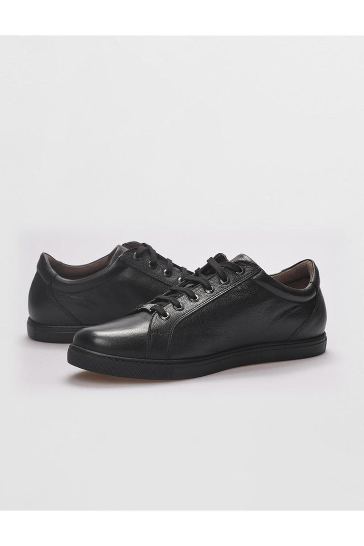 Cabani Shoes Chaussures de sport pour hommes en cuir véritable noires à lacets - Noir