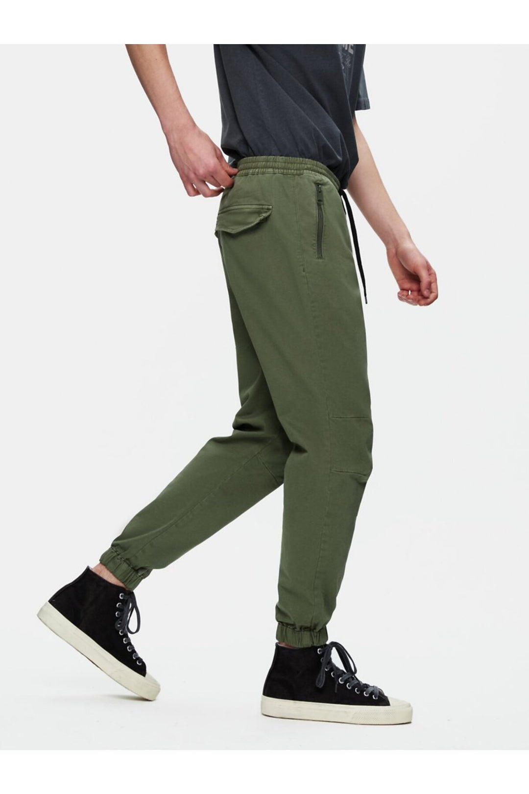 LTB Pantalon vert en gabardine à taille élastique