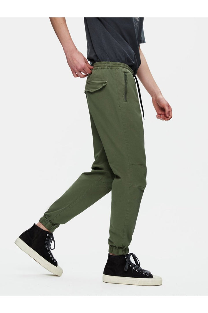 LTB Pantalon vert en gabardine à taille élastique