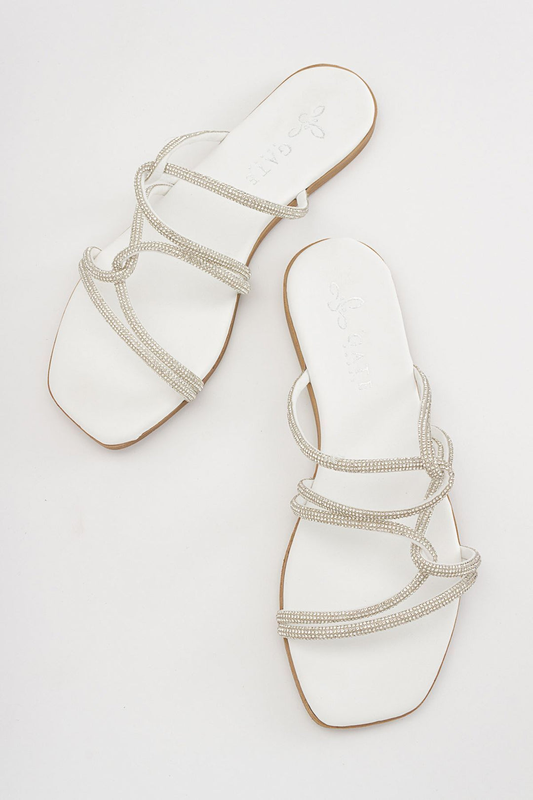 Wavelys Sreta Sandale d'été femme à semelle basse avec pierres brillantes - Blanc