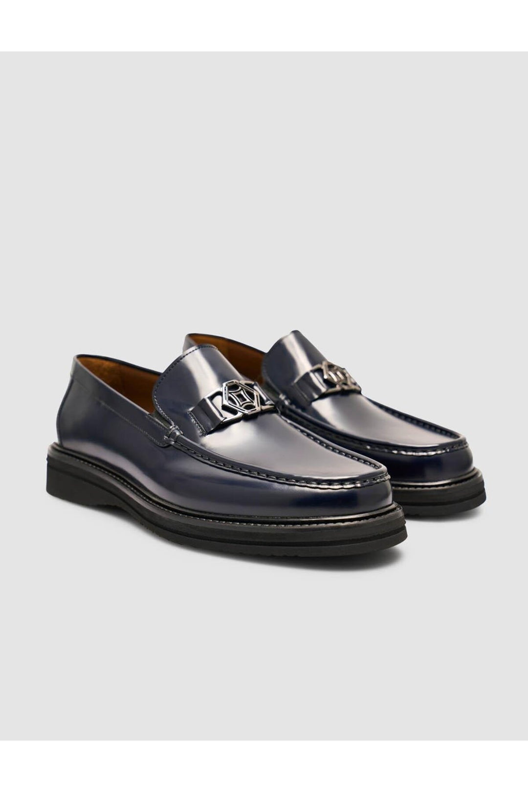 Cabani Shoes Mocassin pour homme en cuir véritable bleu marine à boucle en métal - Bleu marine