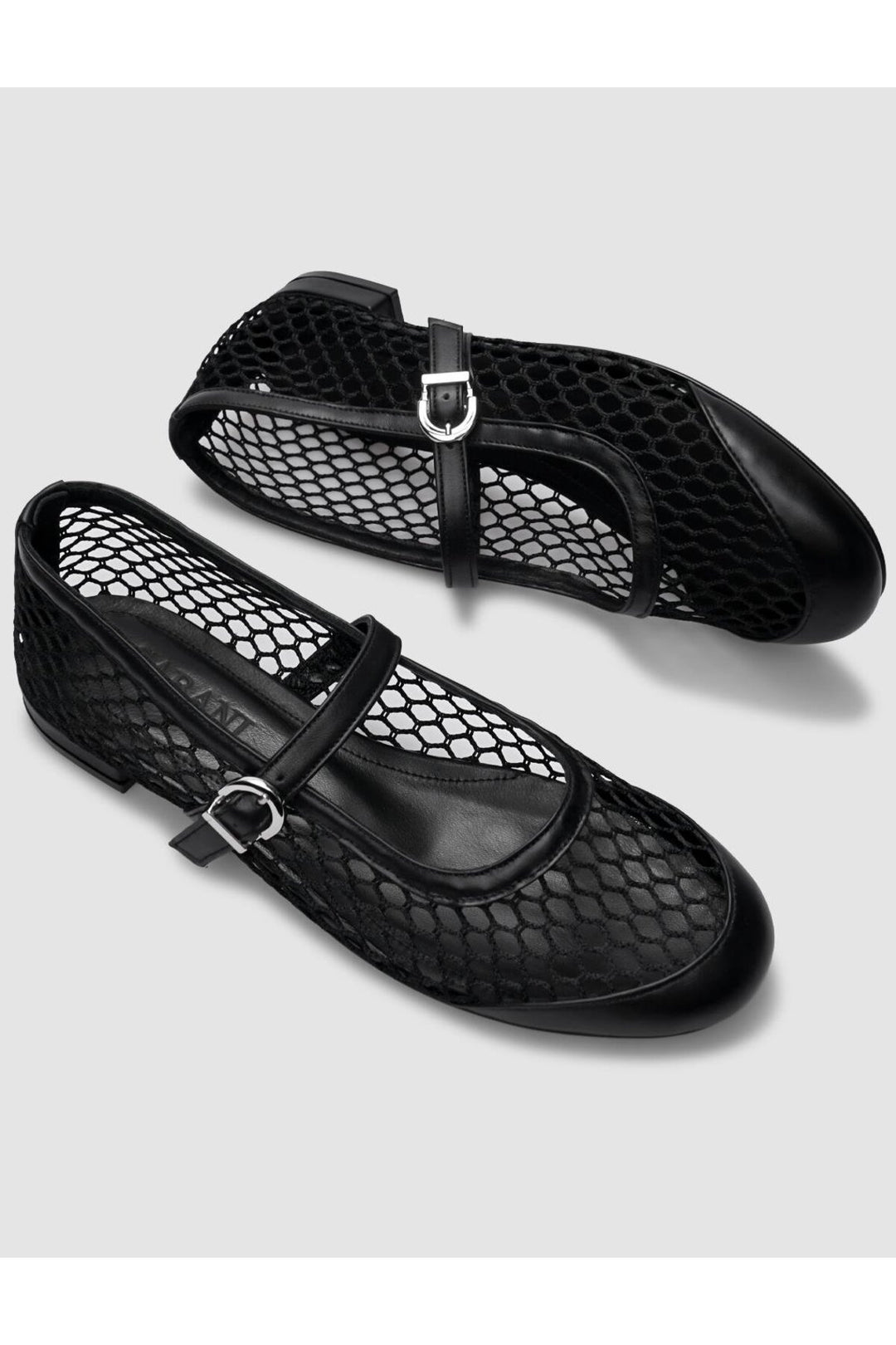Cabani Shoes Ballerines pour femmes en cuir véritable noir avec détails en filet et boucle. - Noir