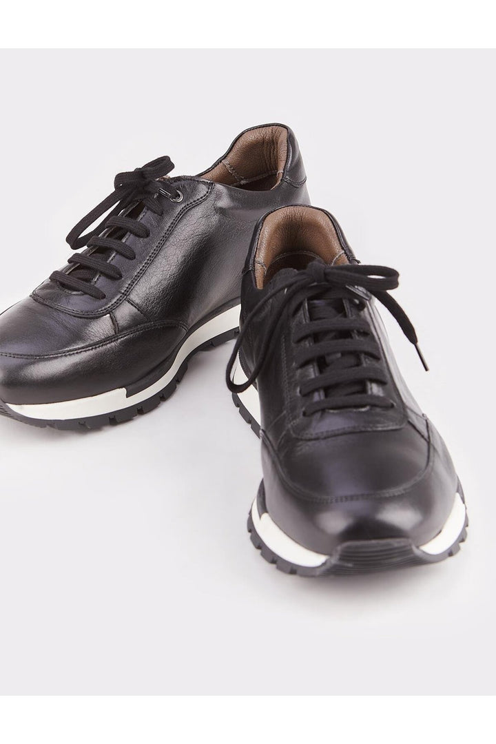 Cabani Shoes Chaussures de sport pour hommes en cuir véritable avec semelle en caoutchouc légère, noires et à lacets. - Noir