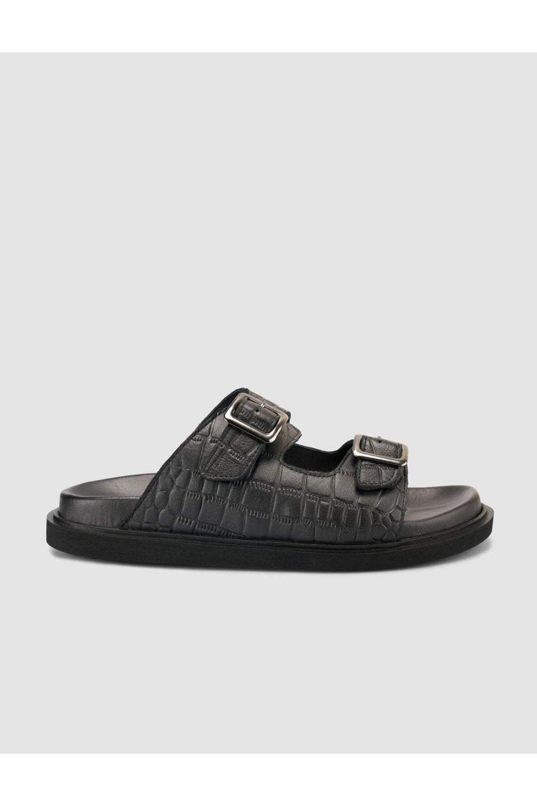 Cabani Shoes %100 Cuir Véritable Sandale Homme Noir Motif Croco - Multicolore
