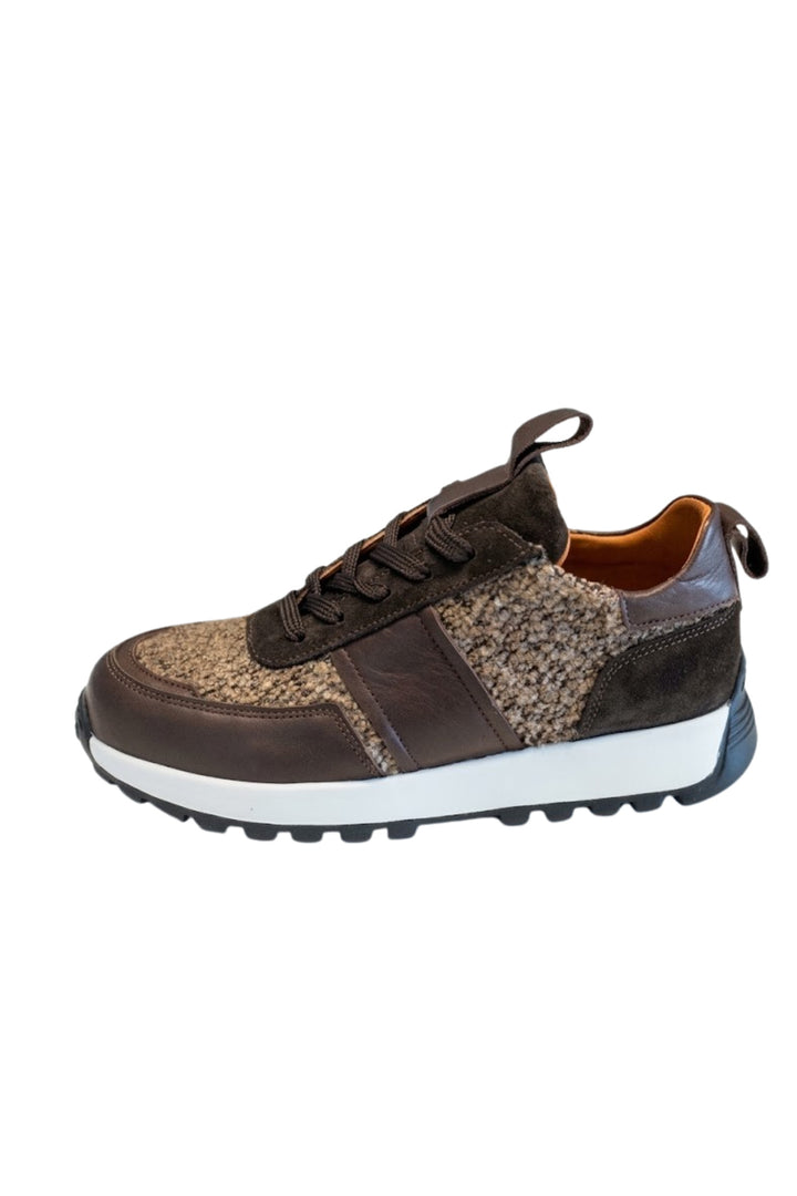Wavelys REMI Chaussures de sport élégantes avec semelle confortable en cuir véritable à texture spéciale - Marron