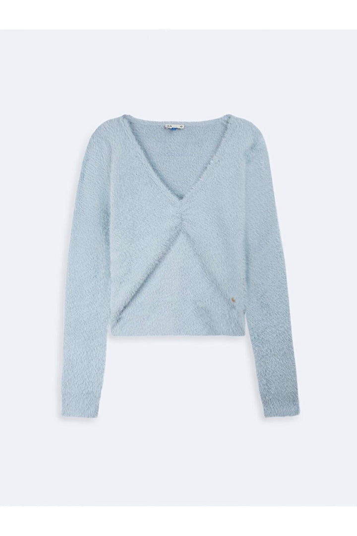 LTB Pull bleu pressé à manches longues et col en V