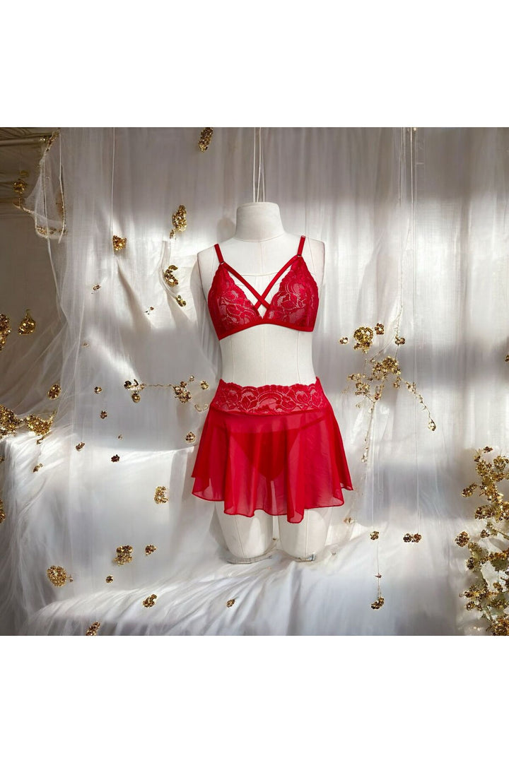 Velorastore Ensemble de sous-vêtements de jupe transparente en tulle pour femmes