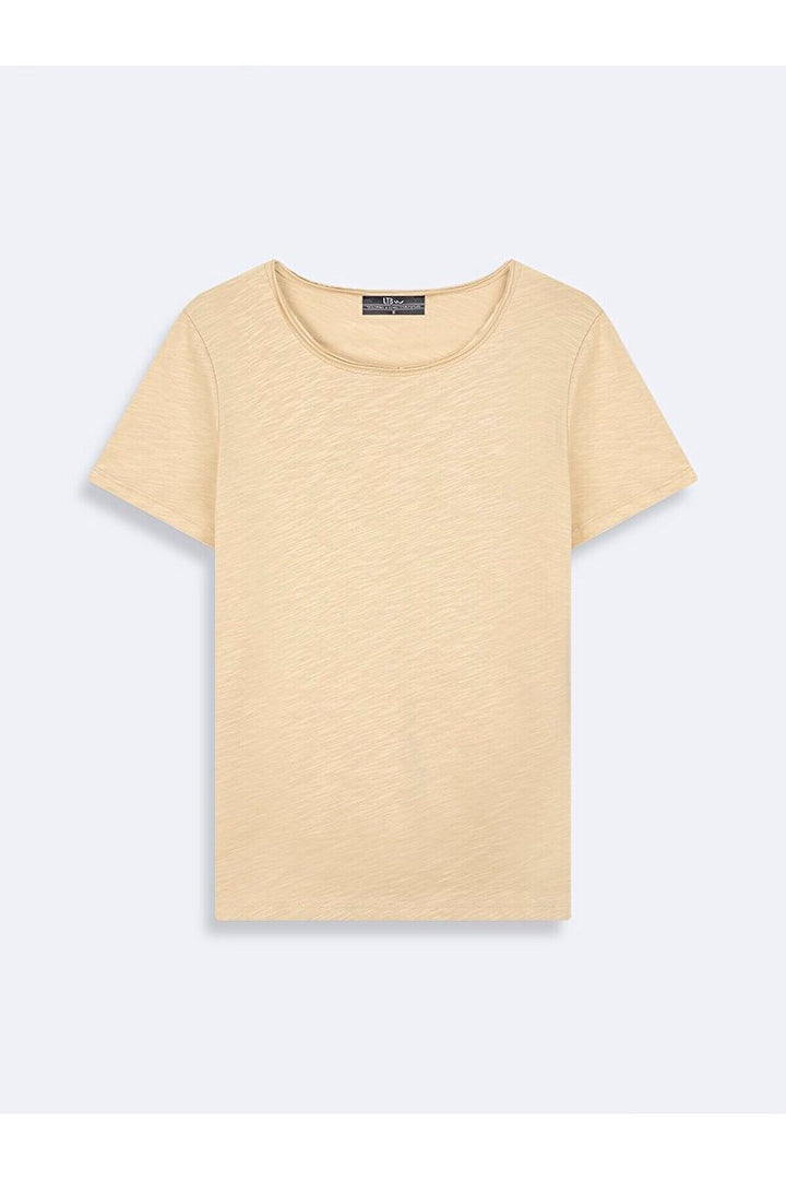 LTB T-shirt classique marron à col en U et manches courtes