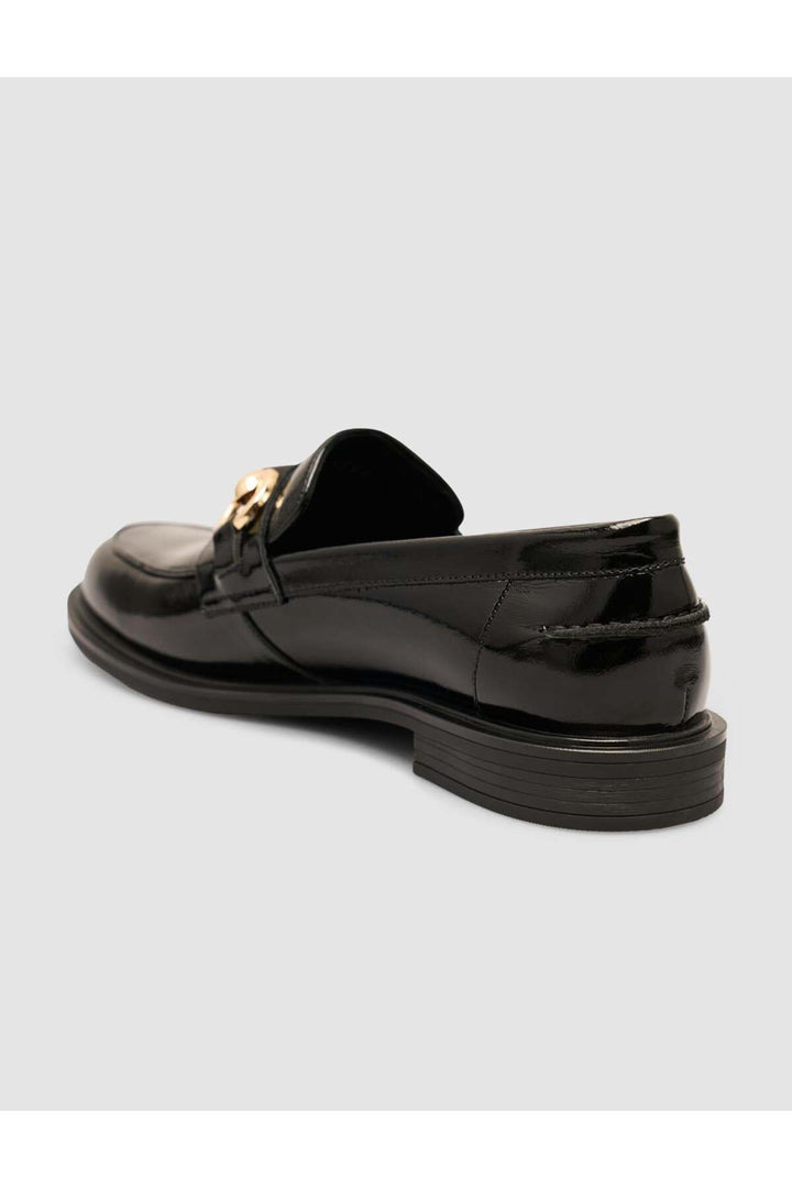 Cabani Shoes Chaussures Loafer pour femmes en cuir véritable verni noir avec boucle à 100% - Noir