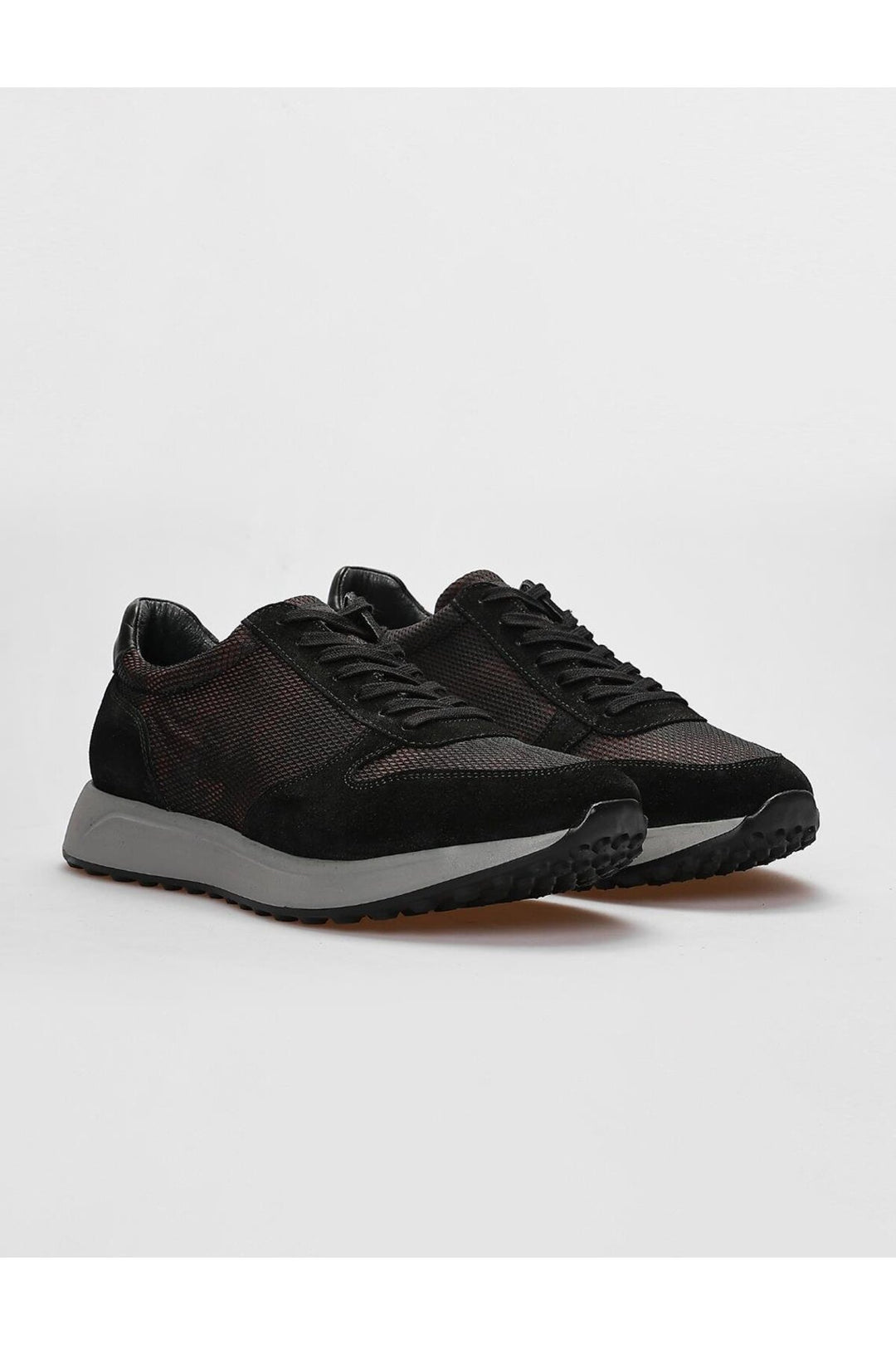 Cabani Shoes Chaussures de sport pour hommes en cuir véritable noir camouflage avec lacets - Noir