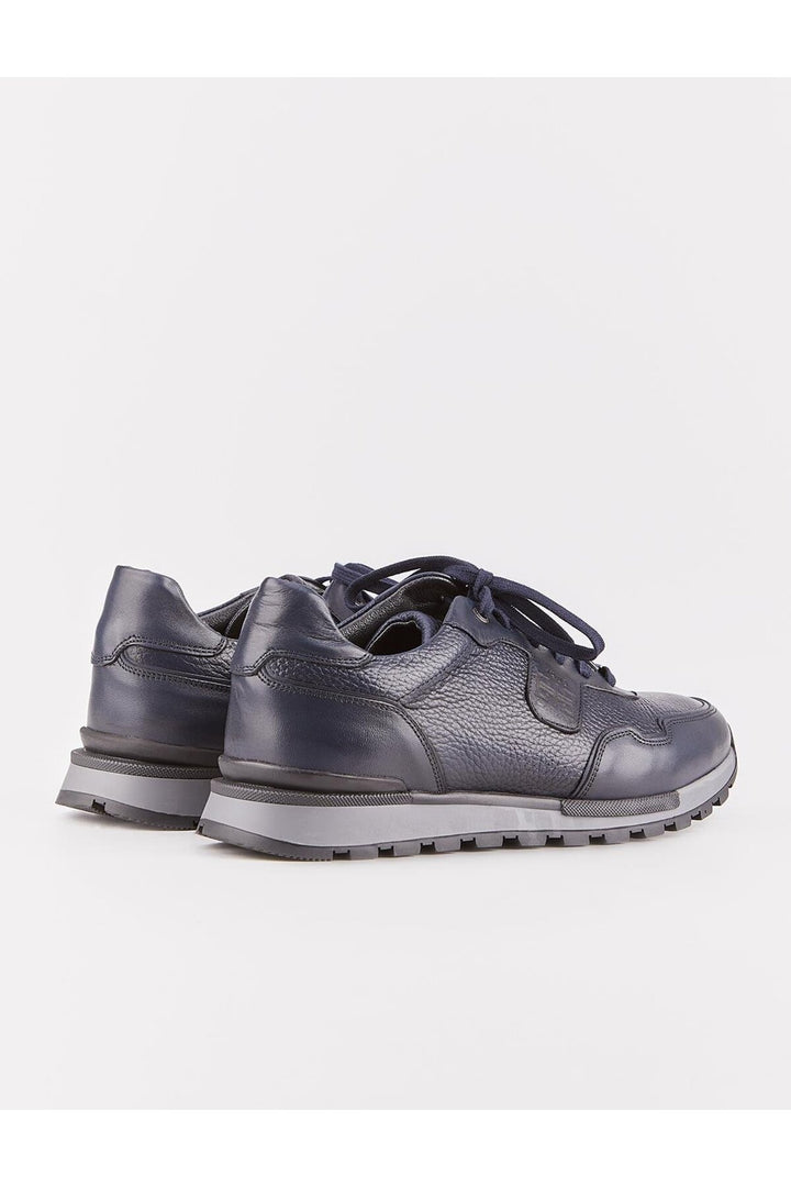 Cabani Shoes Chaussures de sport pour hommes en cuir véritable bleu marine à lacets, design spécial. - Bleu marine