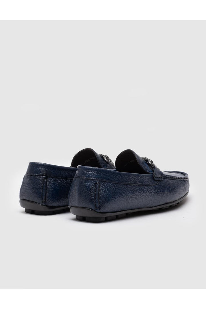 Cabani Shoes Mocassin pour homme en cuir véritable à boucle bleue - Bleu