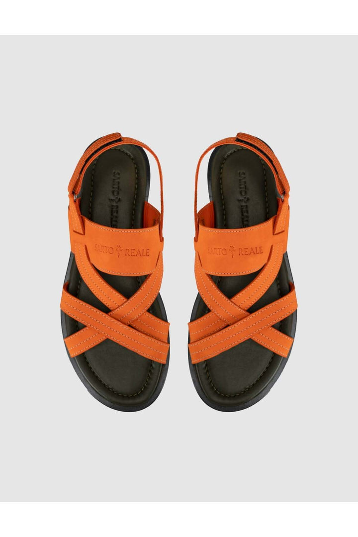 Cabani Shoes Sandale quotidienne pour homme en cuir véritable orange - Orange