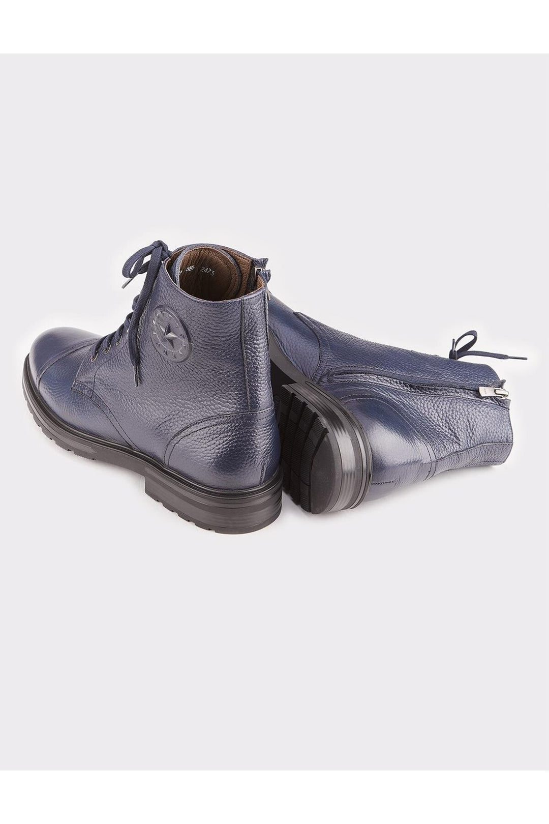 Cabani Shoes Bottines pour hommes en cuir véritable bleu marine à lacets et fermeture éclair. - Bleu marine