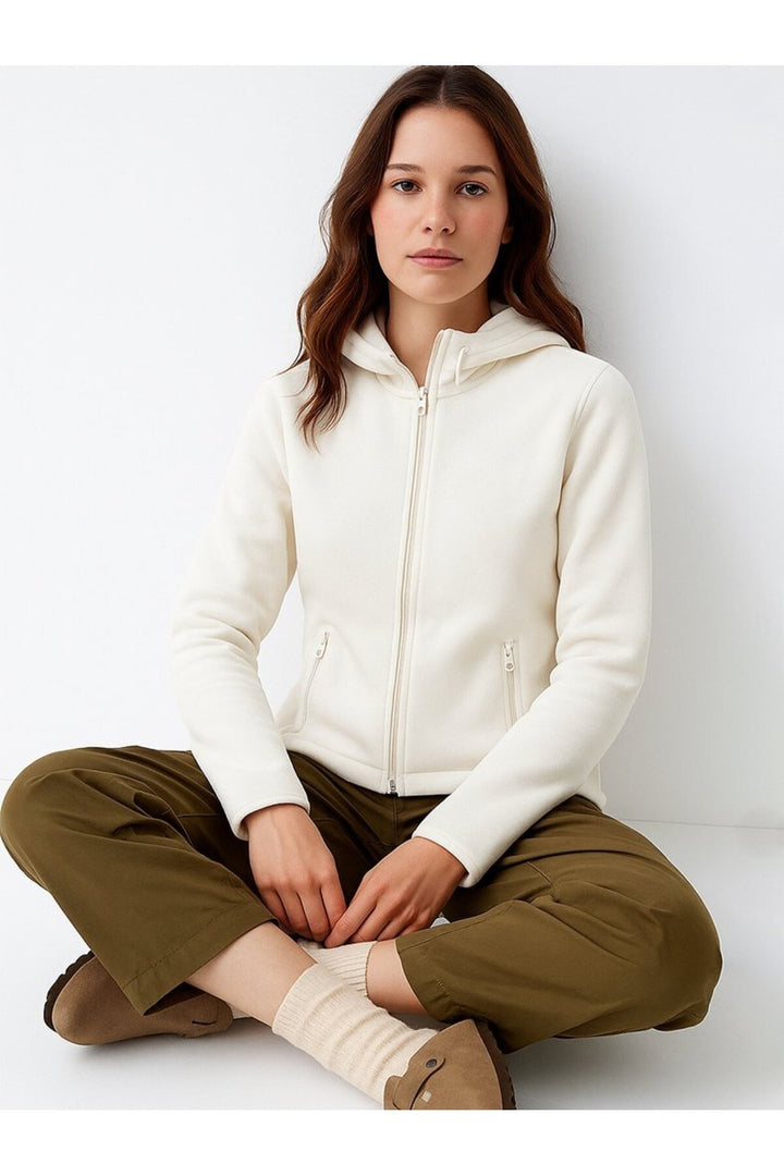 LTB Sweatshirt Polaire Regular à Capuche Zippée Fit Droit - Blanc