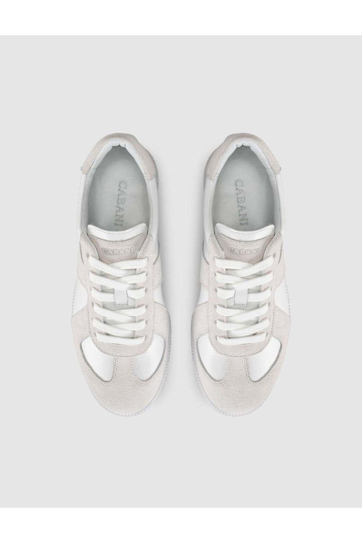 Cabani Shoes Baskets rétro à détails en bandes en cuir véritable blanc pour femme - Blanc