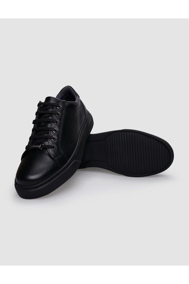Cabani Shoes %100 Cuir véritable Baskets pour hommes noires à lacets - Noir
