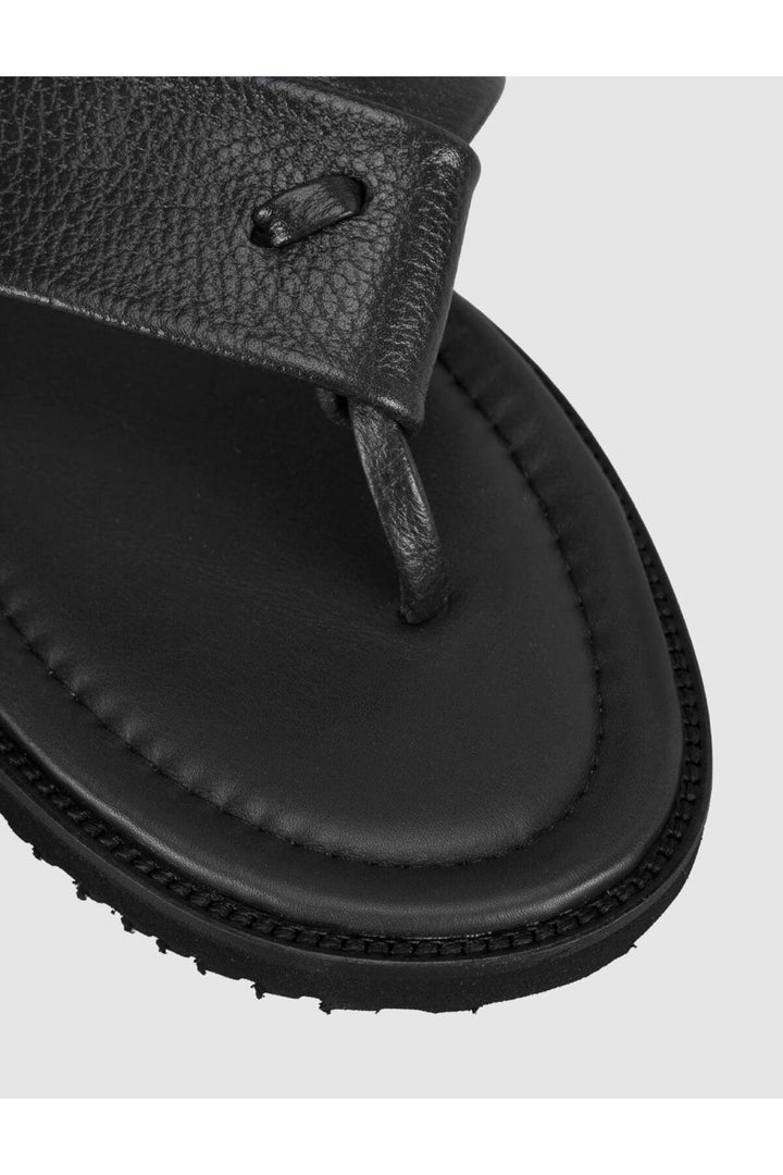 Cabani Shoes Sandales en cuir véritable noires pour hommes à entre-doigts - Noir