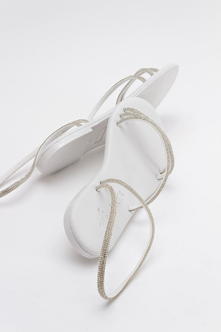 Wavelys Breta Sandale Femme à Talon Bas en Cristal Brillant Gate Shoes - Argent