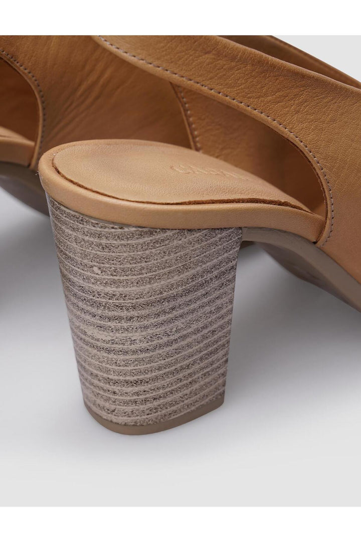 Cabani Shoes Sandales à talons pour femmes en cuir véritable beige avec élastique à l'arrière. - Beige