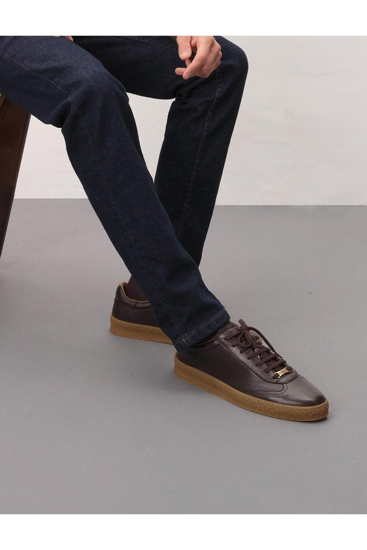 Cabani Shoes Chaussures de sport pour hommes en cuir véritable marron à lacets - Marron
