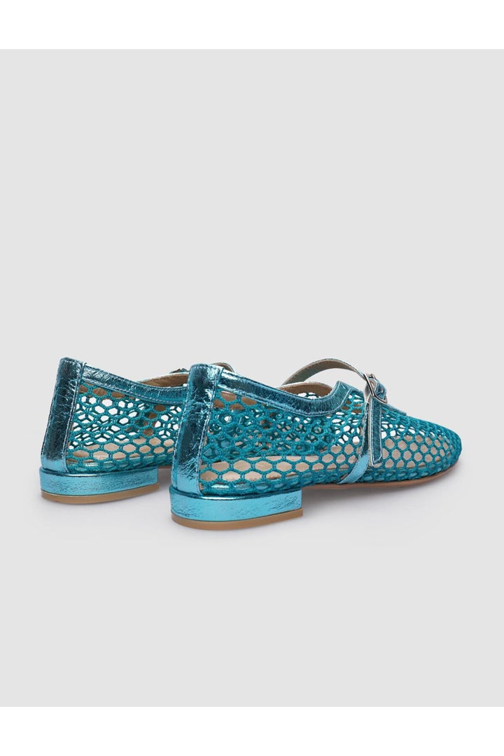 Cabani Shoes Ballerines pour femmes en cuir véritable 100% avec détail de boucle en filet bleu. - Bleu