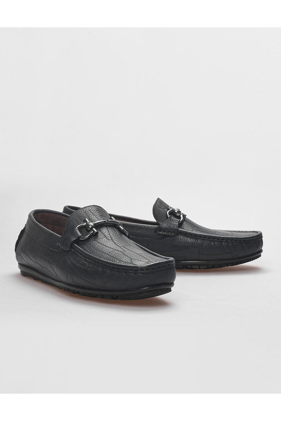 Cabani Shoes Mocassins pour hommes en cuir véritable avec détail de boucle bleu marine. - Bleu marine