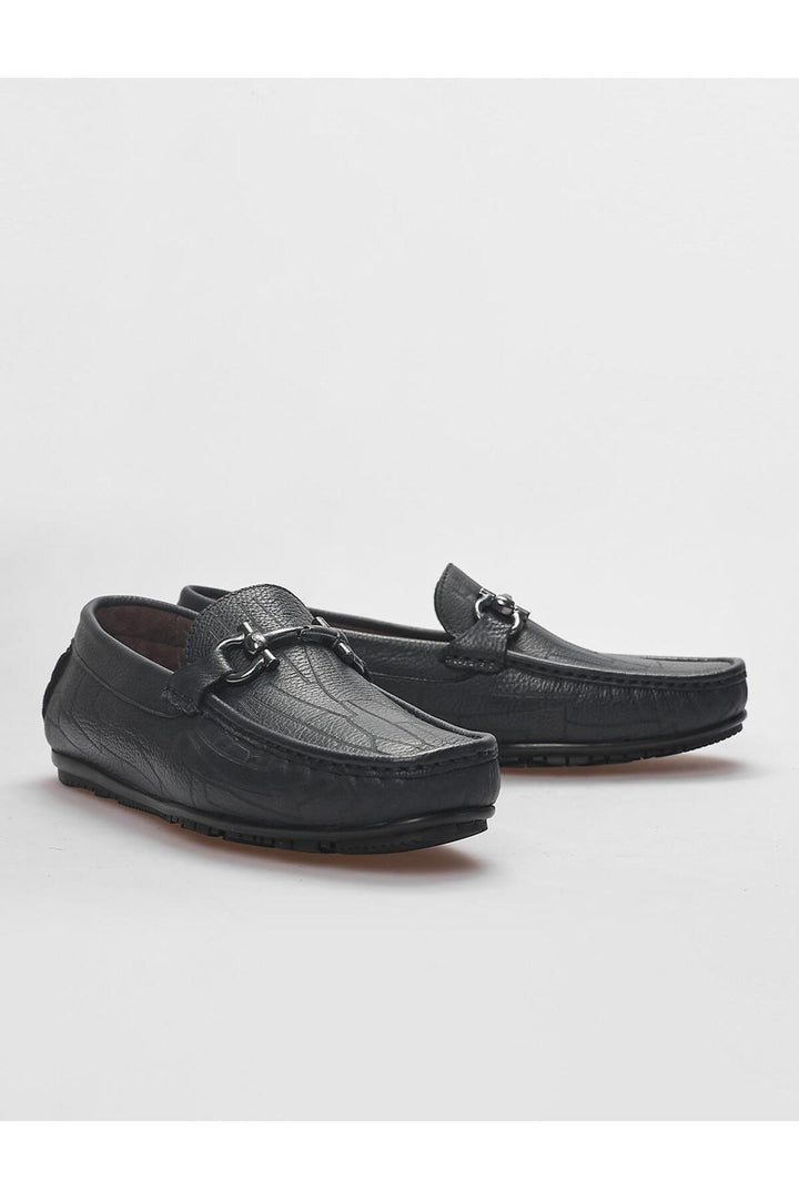 Cabani Shoes Mocassins pour hommes en cuir véritable avec détail de boucle bleu marine. - Bleu marine