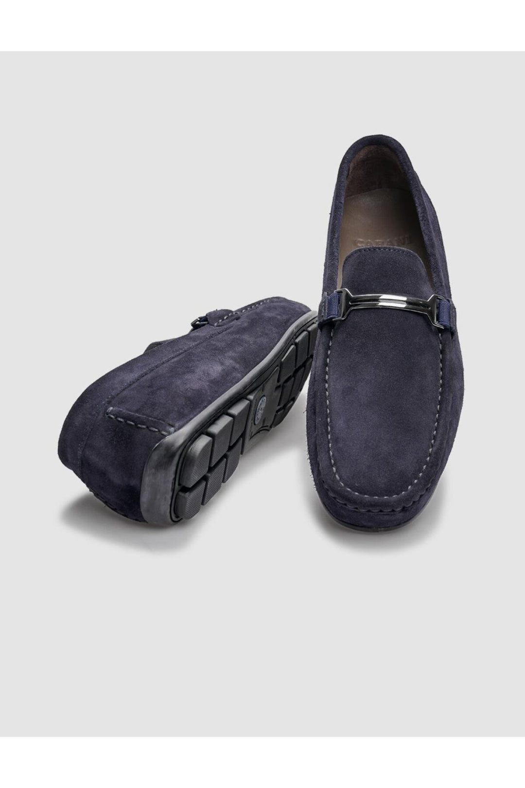 Cabani Shoes Mocassin pour homme en cuir véritable en suède bleu marine avec boucle. - Bleu marine