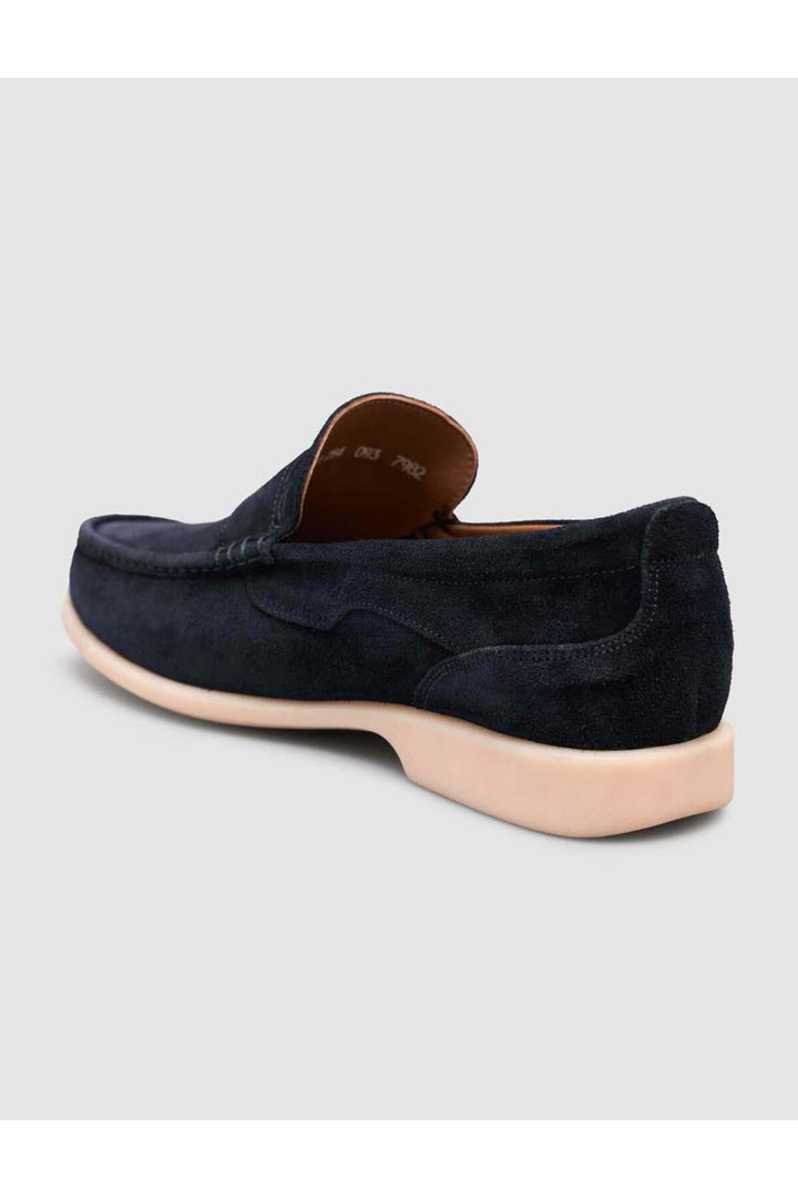 Cabani Shoes Matera Chaussures Loafers pour Hommes en Cuir Suédé Véritable Bleu marine sans Lacets - Bleu marine