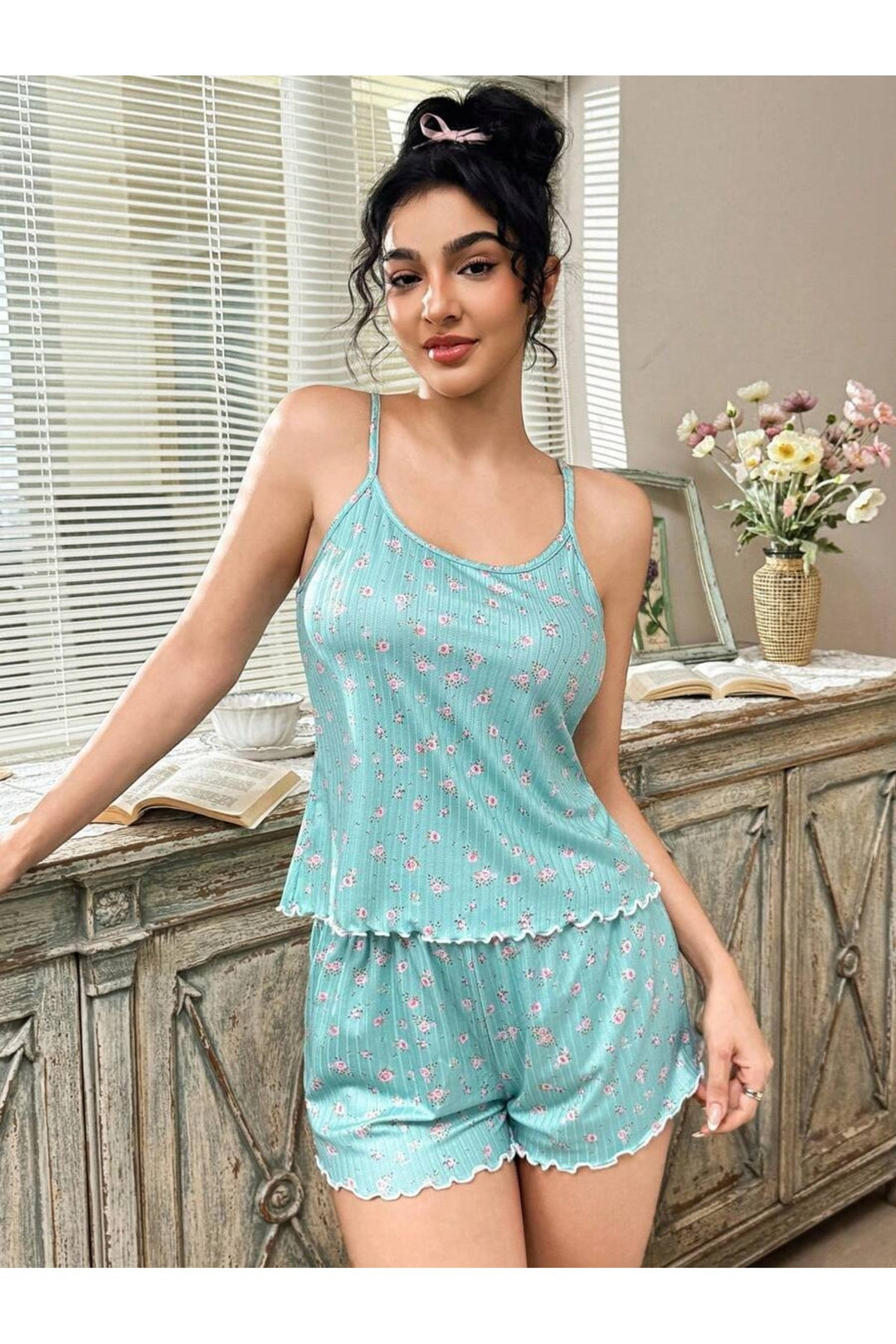 Velorastore Ensemble pyjama short bleu à motifs pour femmes