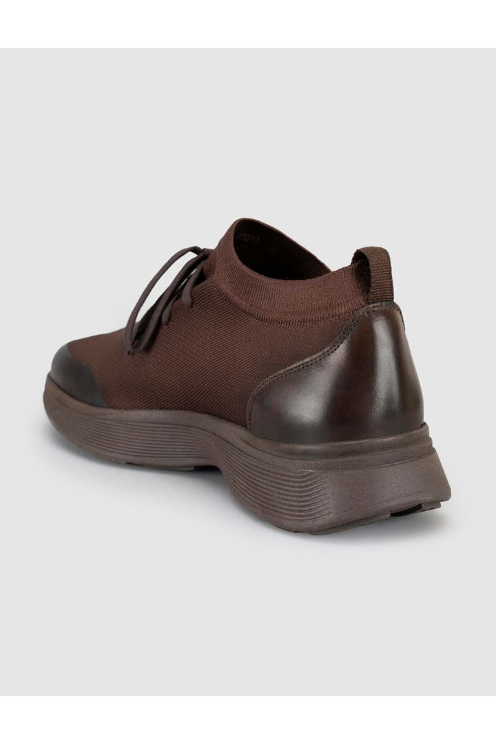 Cabani Shoes Castello Café Tricot & Cuir de Vache Véritable Baskets pour Hommes - Marron